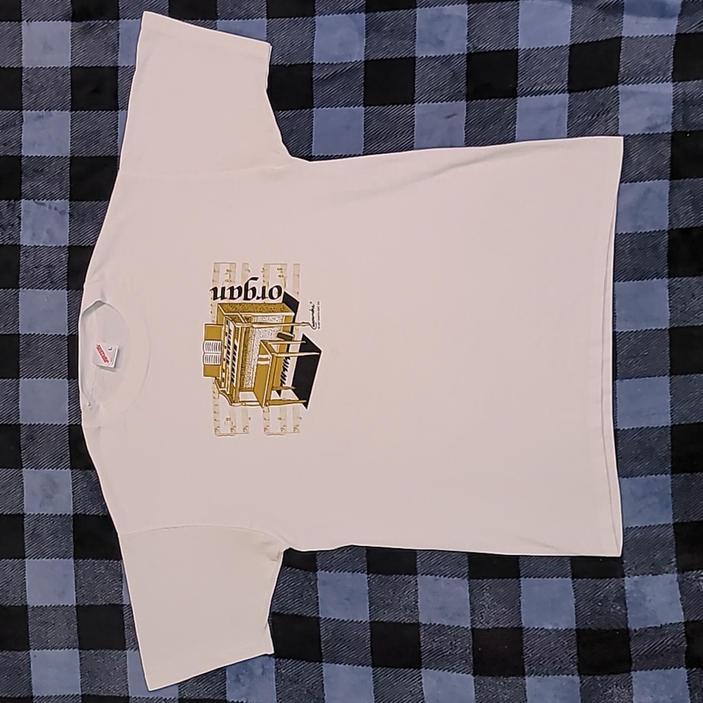 Vintage. Made in USA. 1987. Jerzees. Organ Music Tee. Single-stitch. Size Large